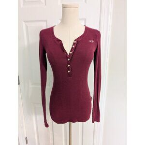 Hollister Womens XS Henley Top Burgundy Y2K Fitted Ribbed Grunge Elena Gilbert
